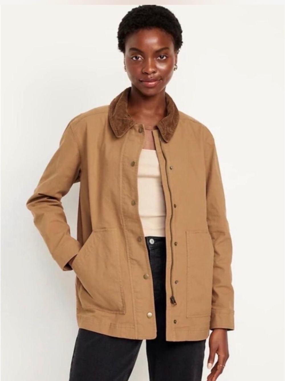 Old Navy Camel Barn Jacket with Brown Corduroy Collar